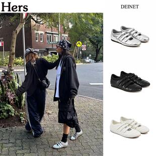 正品韩国DEINET 设计师品牌魔术贴百搭平底玛丽珍单鞋女