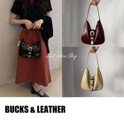 折扣 bucks & leather 牛皮亮面月牙型手提腋下包单肩包
