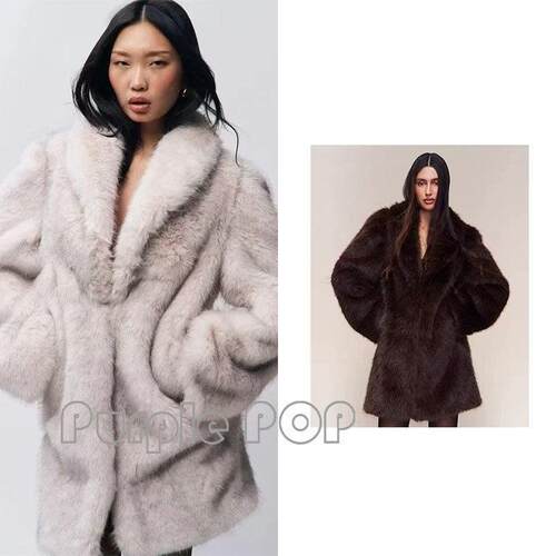 POP买手店Danielle Guizio 环保宽松中长版保暖皮草大衣