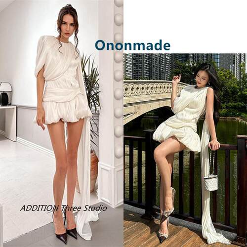 正品 Ononmade 25春夏新款慵懒气质圆领褶皱披肩飘带花苞连衣裙女