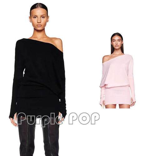 POP买手店 I.AM.GIA修身包臀长袖不对称斜肩针织洋装女