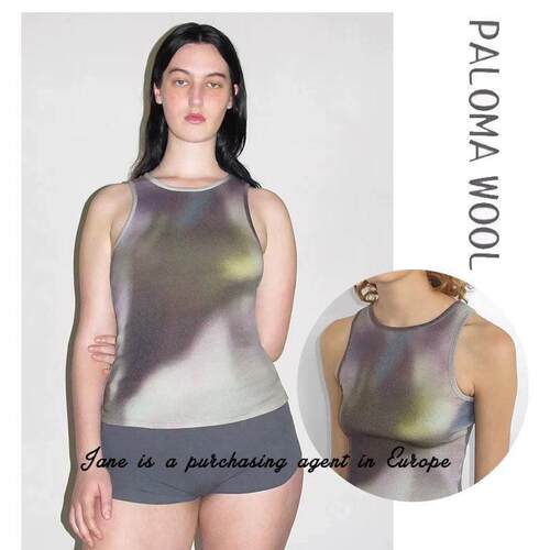 国现 西班牙 PALOMA WOOL 印花罗纹无袖圆领弹力背心上衣