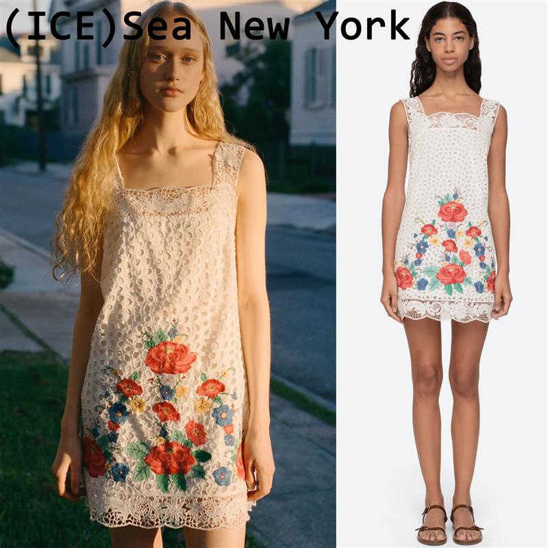 ice买手店正品Sea New York短裙新款蕾丝镂空花朵刺绣吊带洋装图片