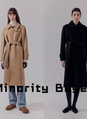 Minority买手店 DUNST 纯色简约气质收腰系带中长版高领大衣外套