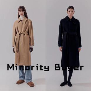 Minority买手店 DUNST 纯色简约气质收腰系带中长版高领大衣外套