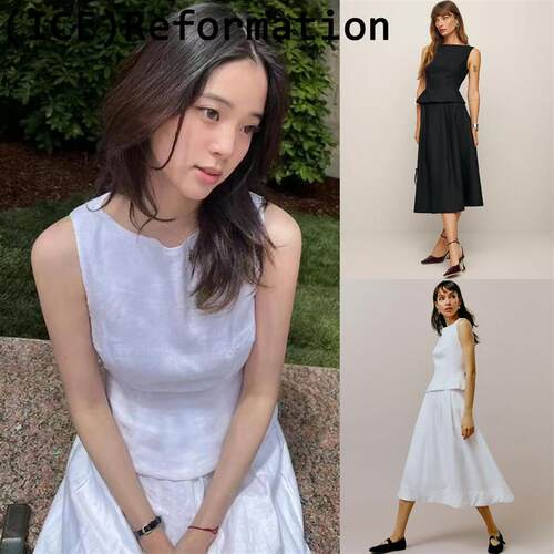 ice买手店正品Reformation套装欧阳娜娜同款亚麻无袖背心半身裙女