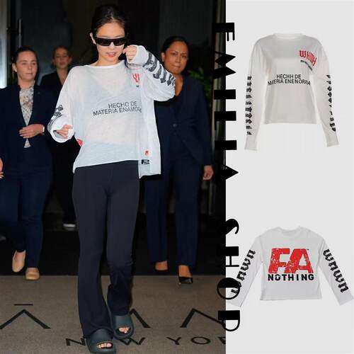 买手店正品现货RRR123 JENNIE印花字母宽松长袖罩衫上衣透视T恤女