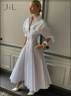 买手店美国现货Helsa连衣裙hoskelsa同款复古收腰白色衬衫长裙女