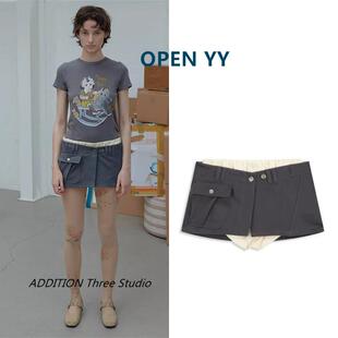 韩国 OPEN YY 26春夏新款韩版miu风分层两件套叠穿百搭超短裤女