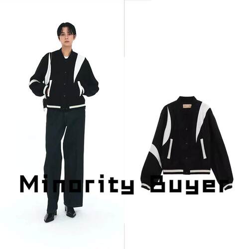 现货 买手店 Matin kim 个性黑白撞色休闲夹克拼色棒球服秋冬外套