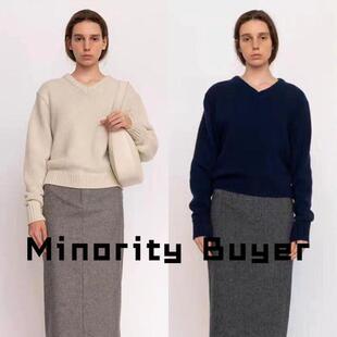 Minority买手店 LEROBE 复古纯色V领慵懒高级感简约套头针织毛衣