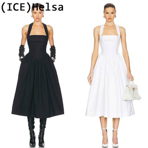 Ice买手店折扣正品Helsa连衣裙Elsa Hosk同款挂脖吊带礼服长裙