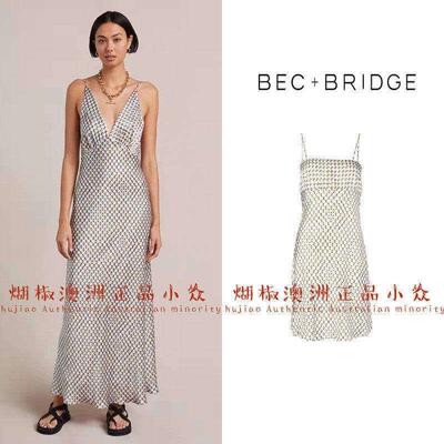 煳椒 澳洲 bec bridge 深V真丝修身格子吊带短裙长版洋装