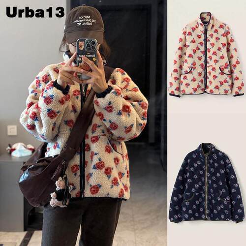 Urba13买手店正品现货Sienne外套甜美撞色玫瑰花摇粒绒拉炼上衣