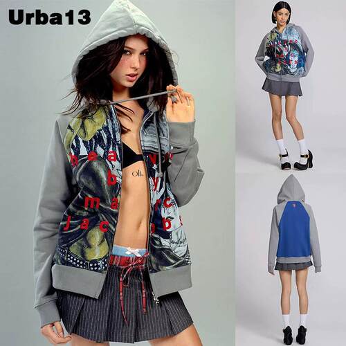 Urba13买手店现货正品Heaven美式复古涂鸦印花拼色字母连帽运动衫