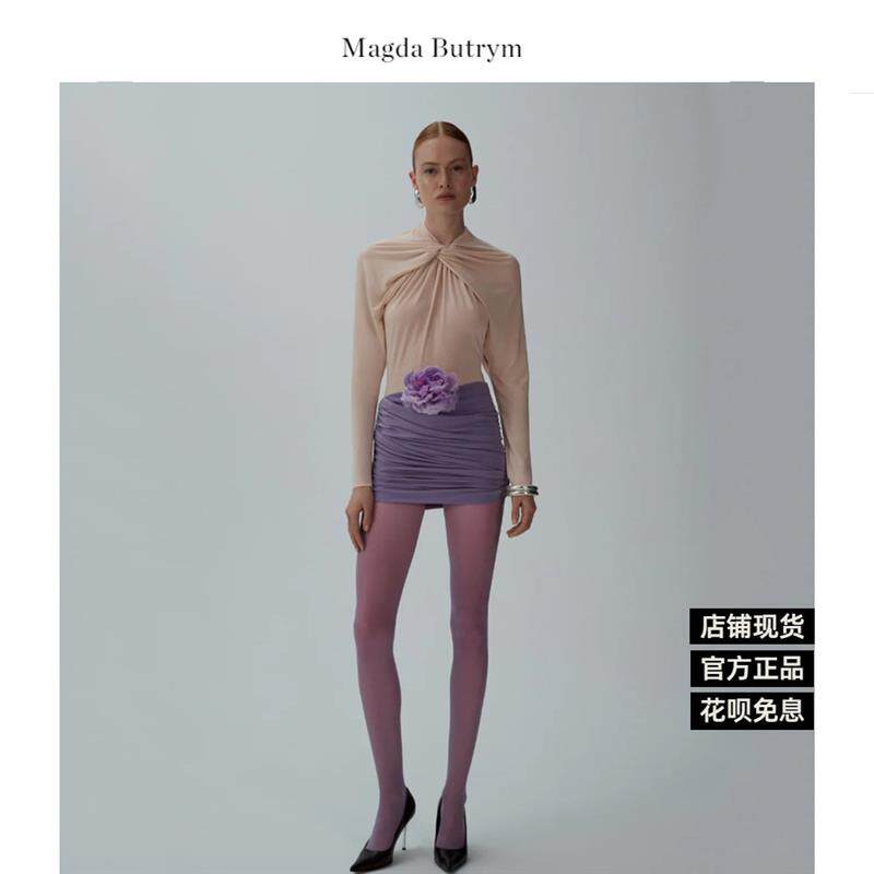 怪品味正品 Magda Butrym 24秋冬新款露背褶皱花朵垂坠拼色洋装