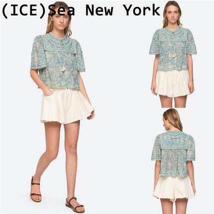 ice买手店正品Sea New York上衣新款波浪边刺绣印花系带流苏衬衫