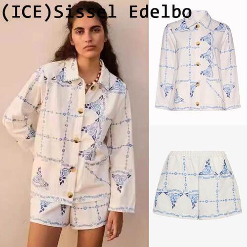 ice买手店丹麦正品Sissel Edelbo休闲刺绣翻领夹克外套松紧腰短裤