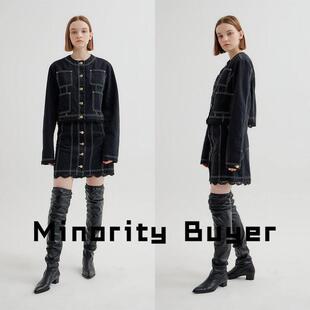 Minority买手店 EENK 秋冬新款纯色花边单排扣牛仔衣牛仔裙套装