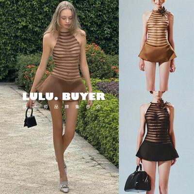 LULU买手店越南IBIBOSS短裙25新款复古风条纹修身微透包臀连衣裙