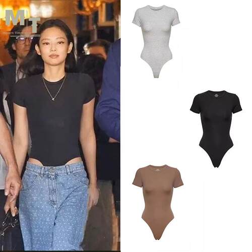 SKIMS 断码清仓jennie同款紧身显瘦圆领短袖T恤打底连身衣