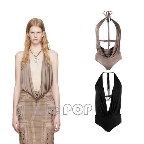 POP买手店 Blumarine 垂坠深V垂折领系带挂颈大露背连身衣背心