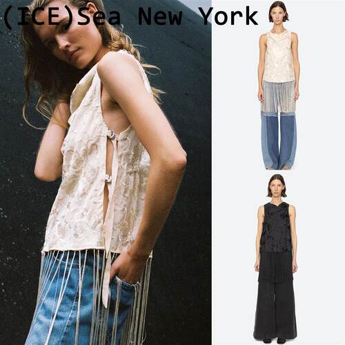 ice买手店正品Sea New York上衣26新款流苏提花荡领长版无袖背心