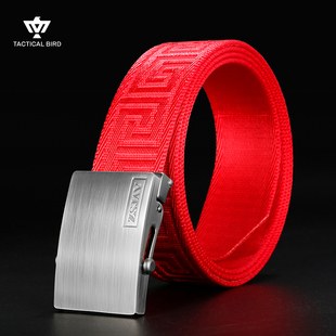 战术鸟藏宝图 滚轴扣尼龙帆布皮带 高端本命年红腰带国潮汉纹男士
