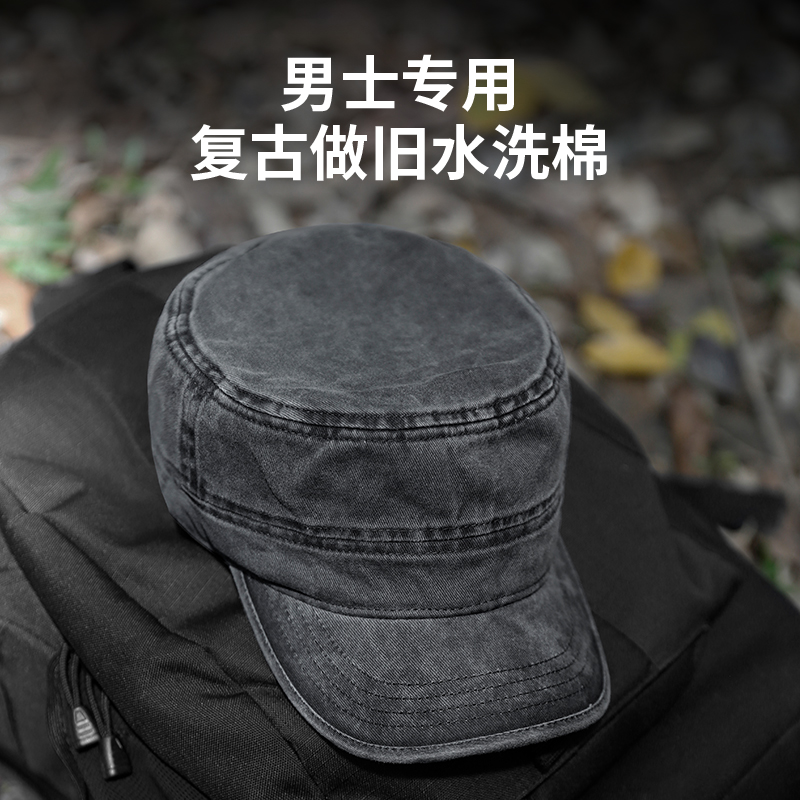 战术鸟藏宝图丨高端户外平顶鸭舌帽男纯棉棒球帽复古做旧休闲帽