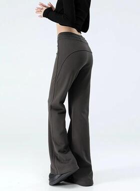 灰色加绒微喇叭裤女冬季加厚高腰宽松显瘦休闲裤运动提臀瑜伽卫裤