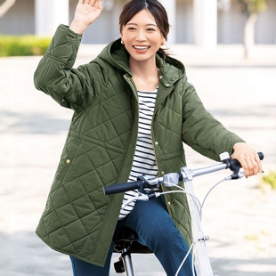 仅7件~蓄热保温夹棉绗缝2WAY穿可拆卸羊羔毛内胆连帽抽绳收腰外套