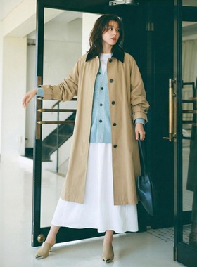 长期主义~MO家超人气 休闲百搭可拆卸灯芯绒拼色翻领A字风衣外套