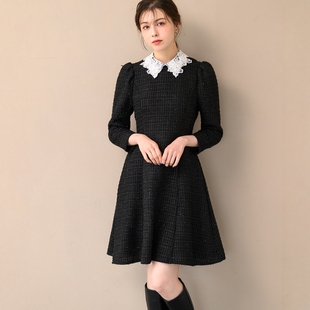 1.6w+仅5件 富家千金 立体刺绣蕾丝领小香风粗花呢收腰优雅连衣裙