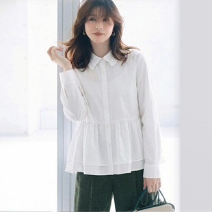 柔美氛围感 都会高智优雅 空気柔挺抗皱人丝 荷叶双层摆百搭衬衫