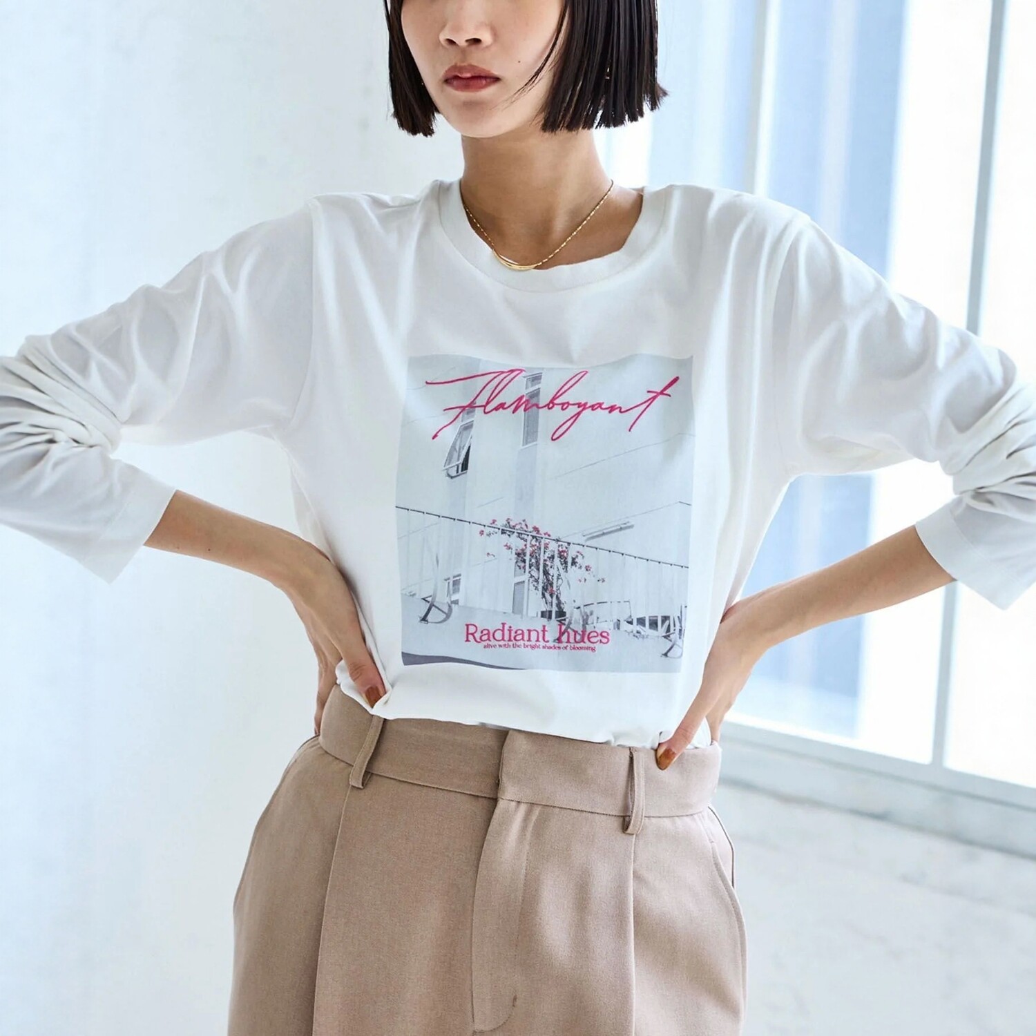 当代新摩登 有机全棉 亲肤舒适 照片印花和徽标长袖T恤女百搭上衣