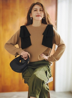 ZG1700~超人气！Ogg1 x n01leys杂志合作款 肩部蝴蝶结装饰针织衫