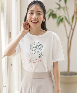 日常LOOK 精致优雅 棉混甜美少女线画×刺绣logo百搭舒适T恤
