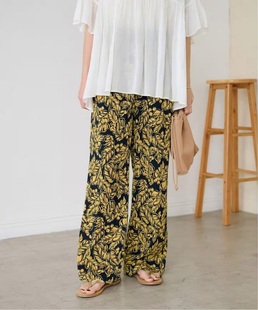 追单王~JS re1ume 知性百搭 宽松显瘦松紧直筒阔腿素描印花休闲裤