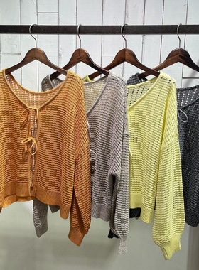 人手2件！Cep0 前后2WAY镂空钩花蝴蝶结系带短款甜美百搭开衫罩衫