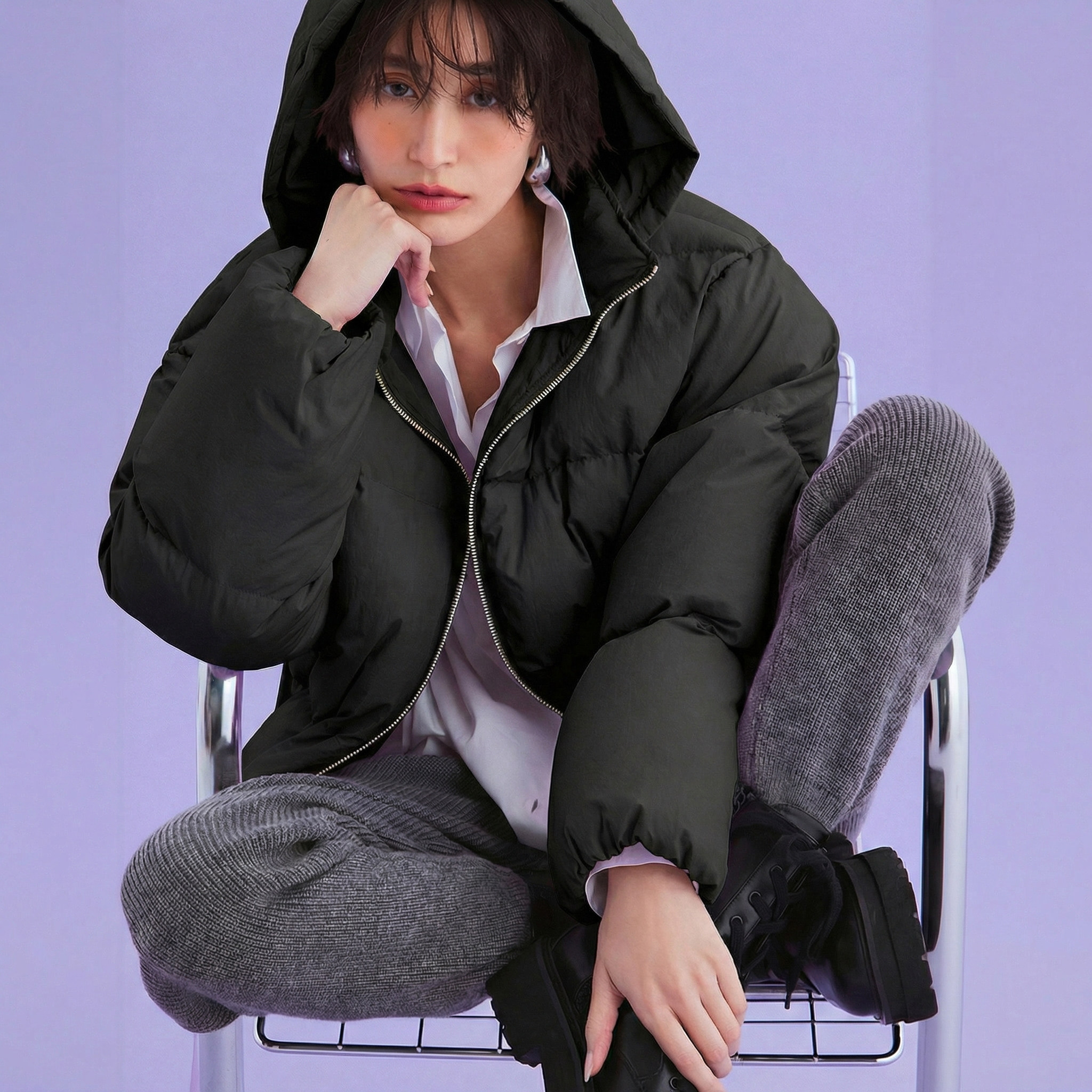 g1445~MO家人气款 暖轻泡芙 三防面料法国绒可拆卸帽短款羽绒外套