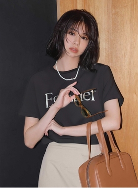 衣橱萬搭经典 [触感凉爽/可水洗] 高笈长绒棉slogan字母印花T恤