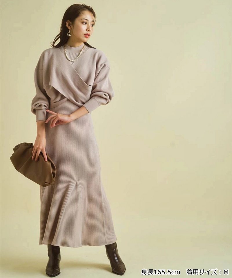 多种穿搭可能！四名媛 交叉领针织衫上衣+鱼尾摆背心连衣裙两件套