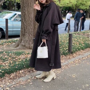 压轴款！FRE@KS 21AW 飒美气质 立领防风系带收腰裙摆式毛呢大衣