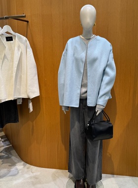 MO家琎口及细澳毛短款双面毛呢圆领灯笼袖外套女简约百搭羊毛大衣