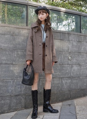 ZG1798！M家 英伦复古摩登感！很洋气！千鸟格翻领大衣外套