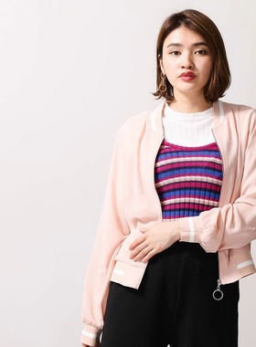 仅 4件~放松off-duty 撞色螺纹 百搭纯色圆环拉链夹克外套