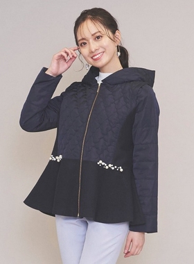 4w+稀罕高端 富家千金 4WAY穿 可脱卸帽/袖 双材拼接钉珠棉衣外套