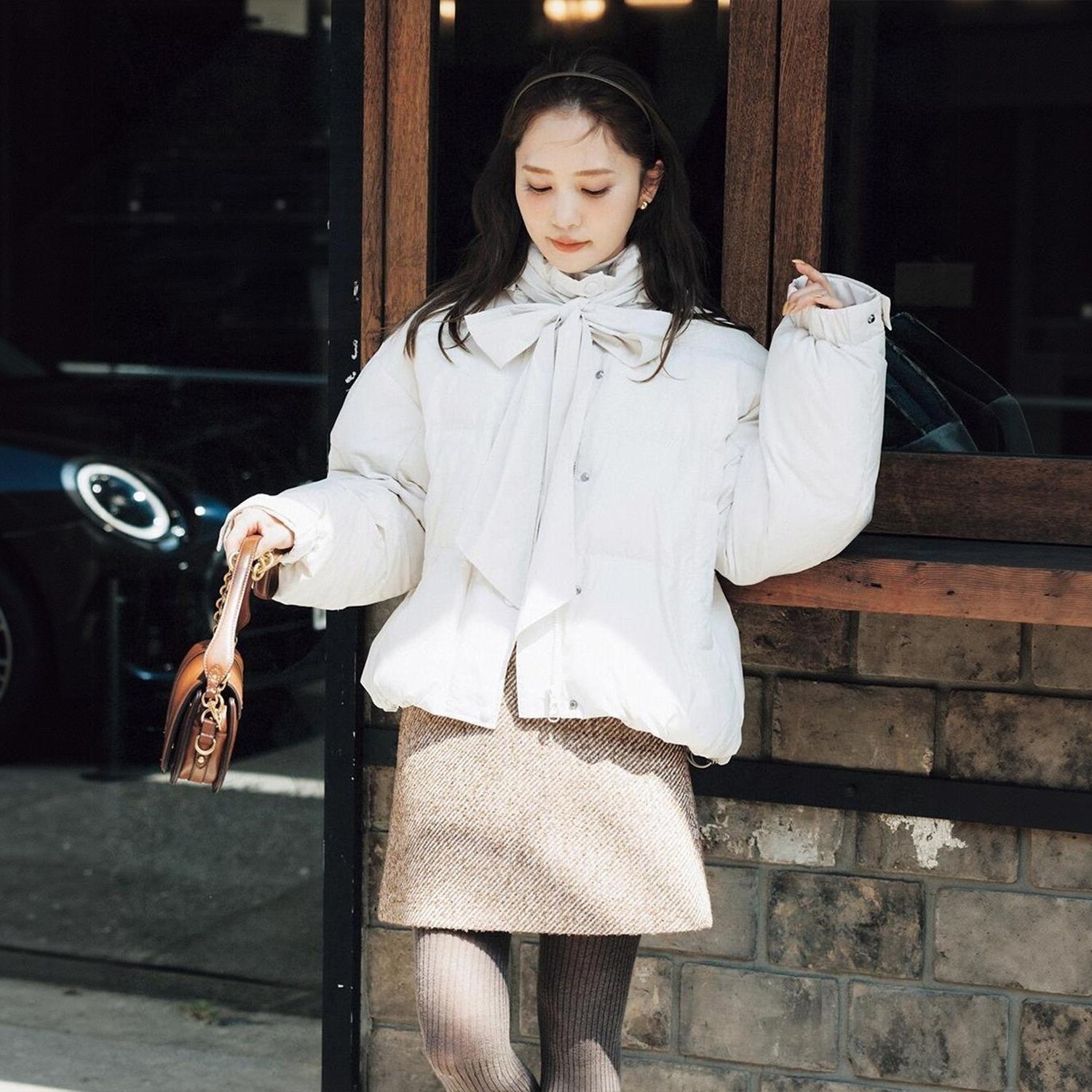 硬核再现！富家千金 优雅甜美BIG蝴蝶结系带可脱卸连帽羽绒服外套