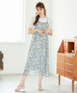 M+21ss人气款 首尔甜味少女 浪漫又养眼蝴蝶结系带印花吊带连衣裙