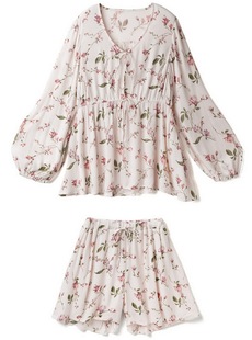 两件套装 松紧腰短裤 日系少女碎花系带收腰上衣 追单6次